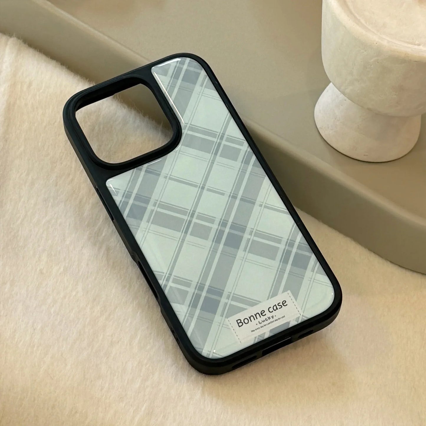 Korean Geometric Checkered Drop Glue Phone Case For iPhone
