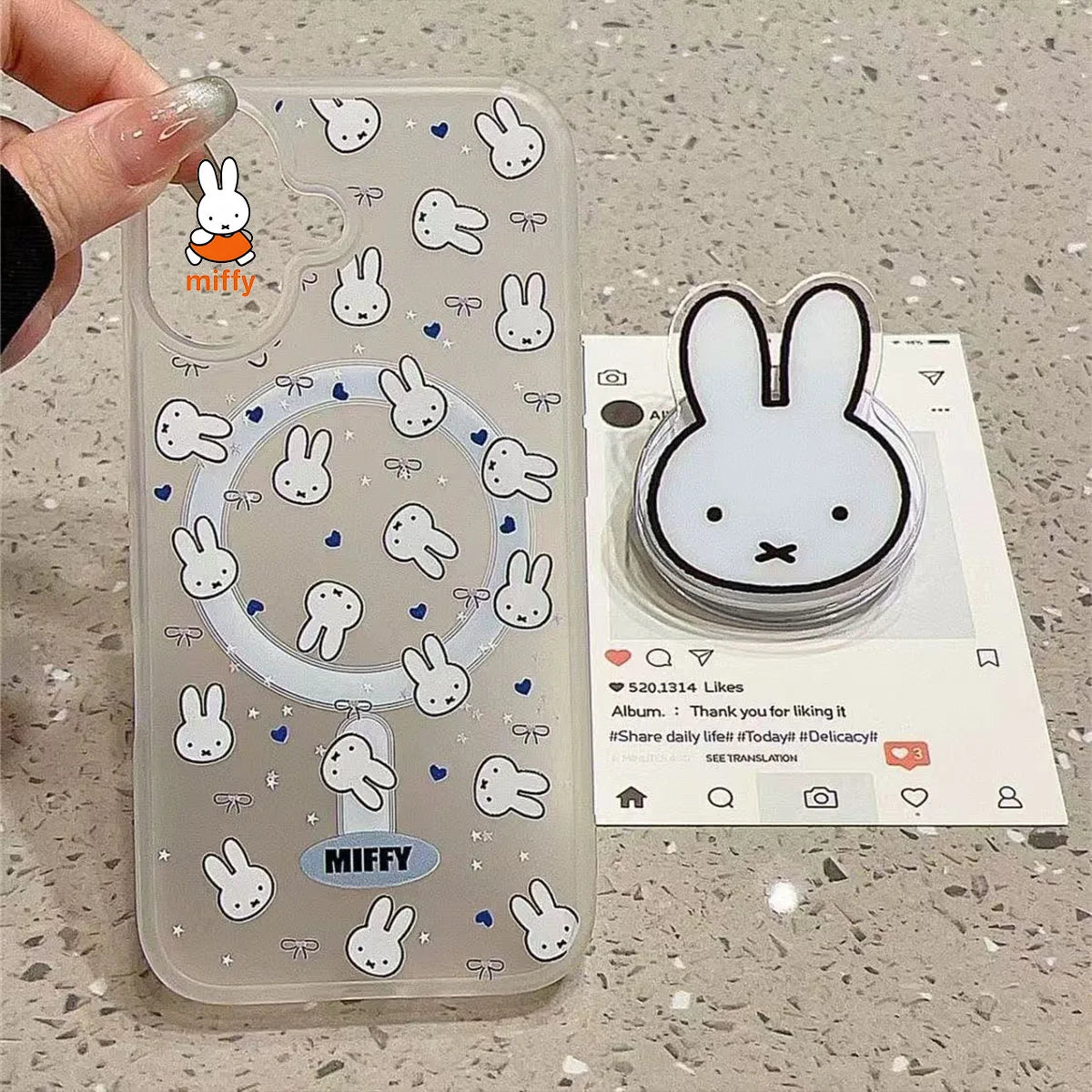 Miffy Kawaii Cartoon Mobile Phone Case Cute Anime Rabbit Magnetic Holder Phone Case