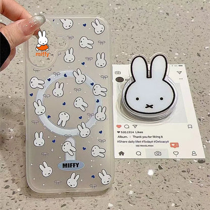 Miffy Kawaii Cartoon Mobile Phone Case Cute Anime Rabbit Magnetic Holder Phone Case