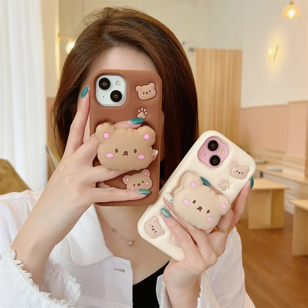 Cartoon Cute Bear Holder Phone Case