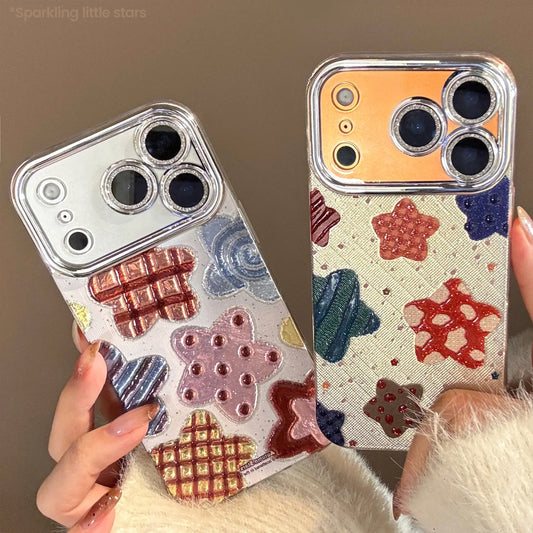 Korean Colorful Stars Glitter Plating Phone Case For iPhone
