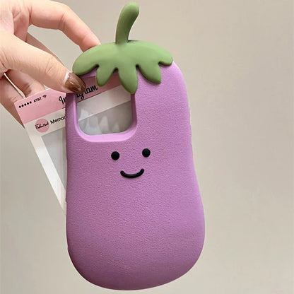 Kawaii Happy Eggplant Case Soft Silicone Phone Case