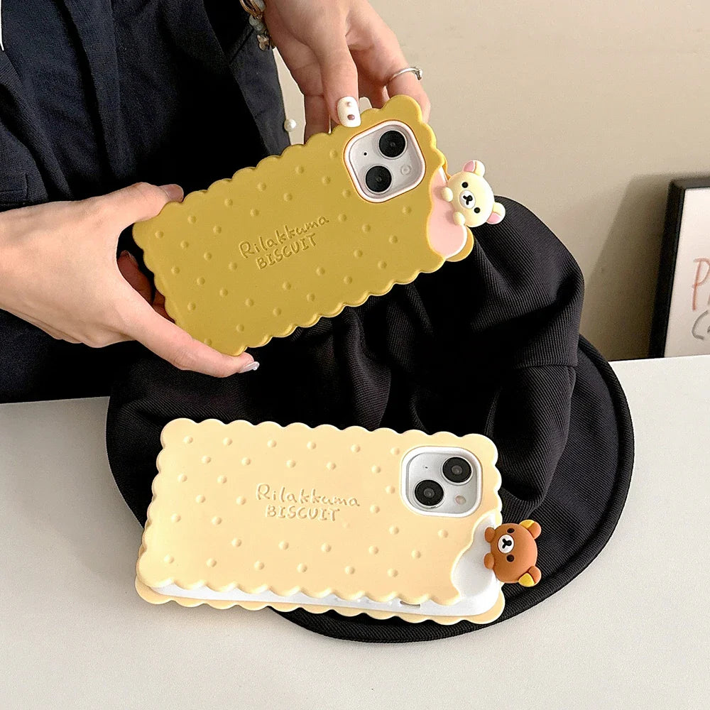 Funny Rilakkuma Bear Sandwich Biscuit Case Soft Silicone Phone Case
