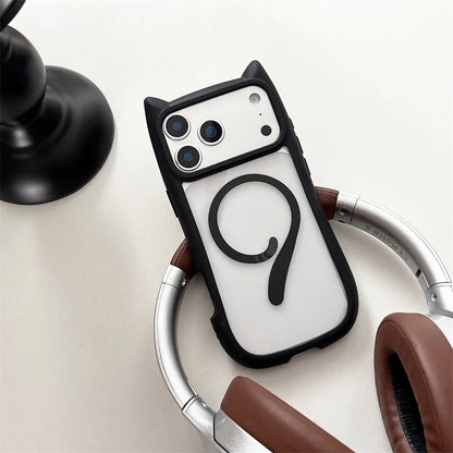 Cute Cartoon Solid Color Cat Tail Clear Magnetic Phone Case For iPhone