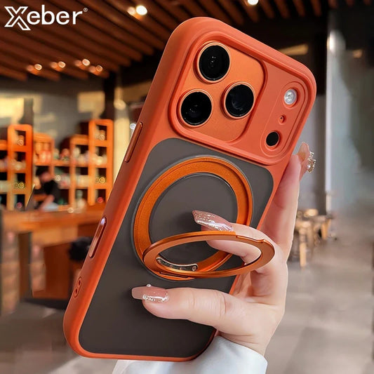 Matte Rotating Bracket Holder Magnetic Phone Case For iPhoneCover