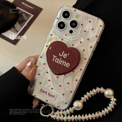 Black Red Heart Grip Tok Stand Holder Dazzling Laser Phone Case For iPhone