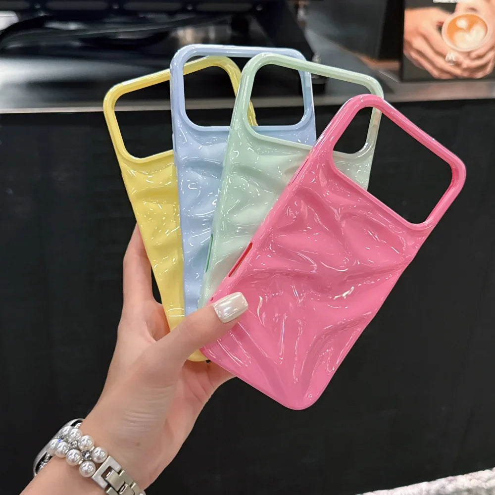 Candy Color Ripple Texture Glossy Phone Case For iPhone