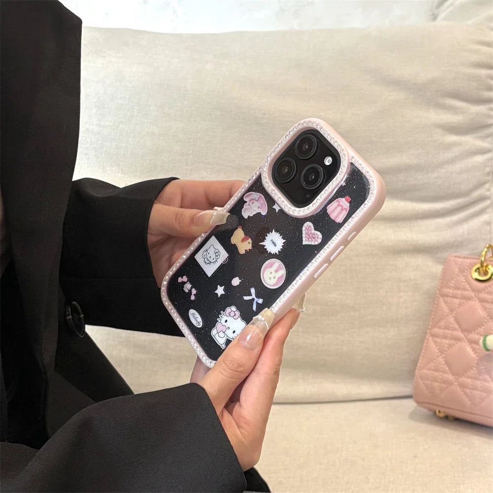 Glitter Bling Diamond Frame Cute Cartoon Pattern Hello Kitty Phone Case