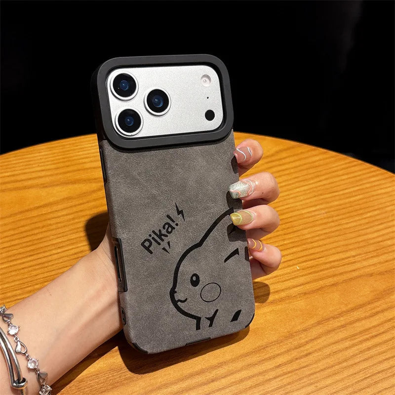 Cute Cartoon Pikachu Leather Texture Magnetic Phone Case For iPhone