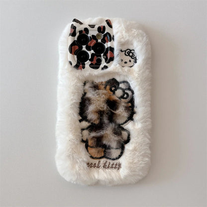 Cartoon Fluffy Hello Kitty Plush Cat Ears Phone Case