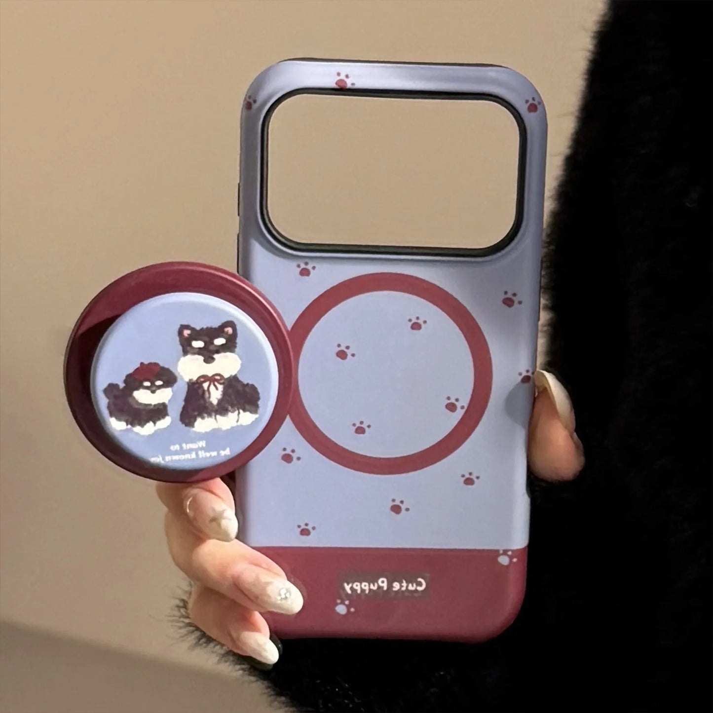 Korean Cartoon Puppy Magnetic Bracket Phone Case For iPhone