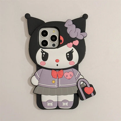 3D Cartoon Kuromi Hello Kitty Melody Handbag Silicone Phone Case For iPhone