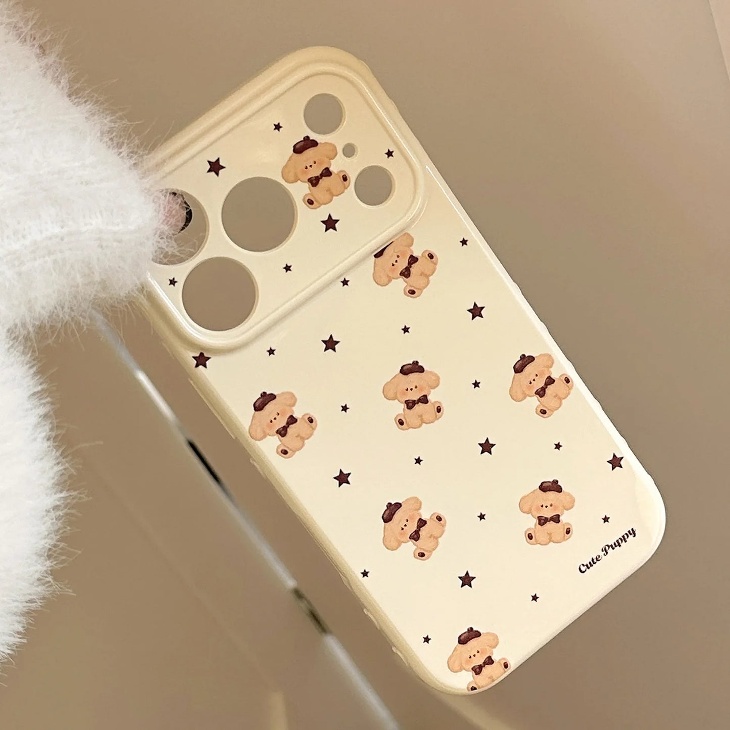 Korean Cartoon Puppy Stars Pattern Soft Phone Case For iPhone