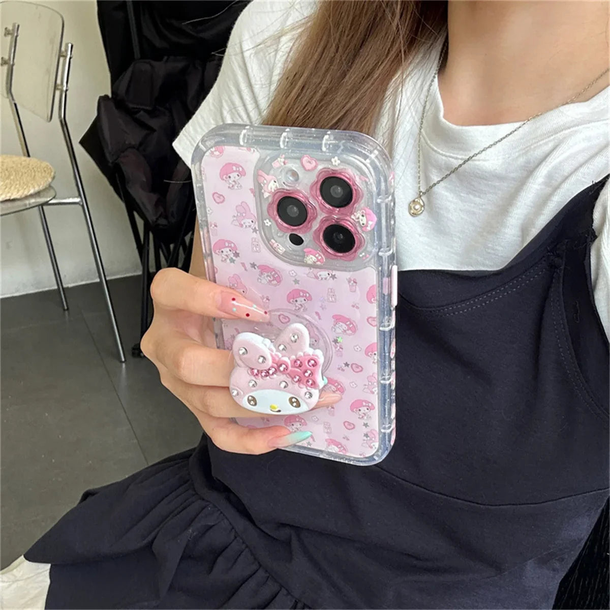 Cute Cartoon Pink Diamond Melody Magnetic Stand Case For iPhone