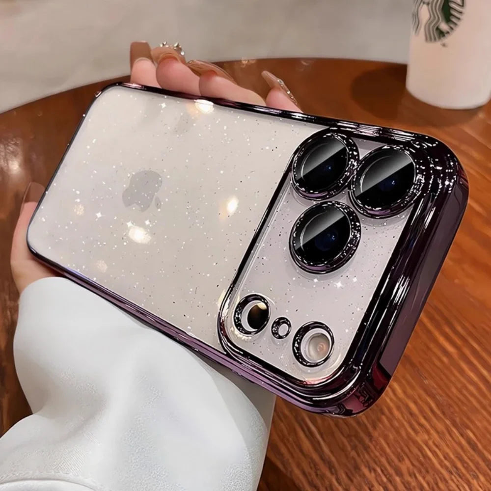 Ultra Thin Slim Plating Transparent Glitter PC Case  For iPhone