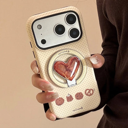 Cute Wave Point Cookie Bread Fold Love Heart Bracket Magnetic Phone Case For iPhone