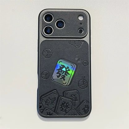 Luxury Cartoon Mahjong Get Rich Laser Leather Texture Couple Phone Case For iPhone