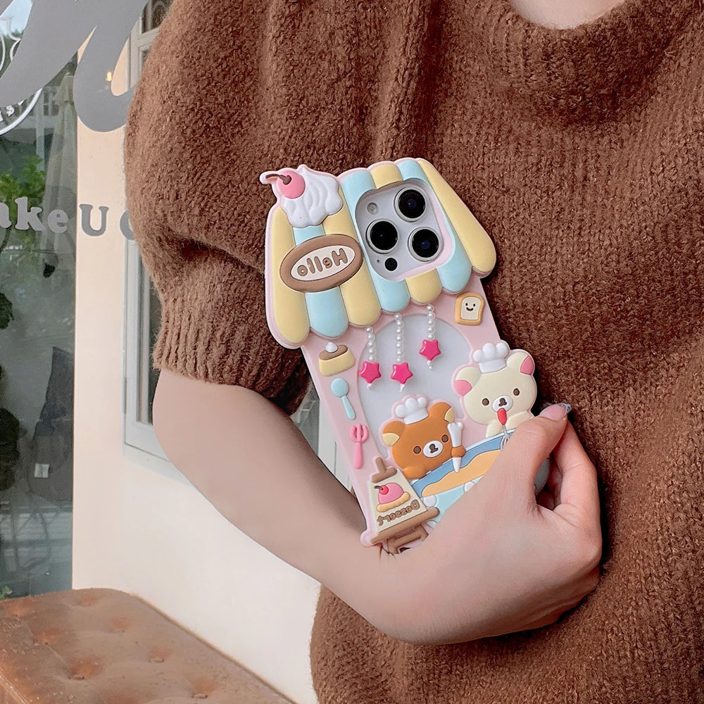 Kawaii 3D Cartoon Rilakkuma Dessert Story Chef Bear Phone Case