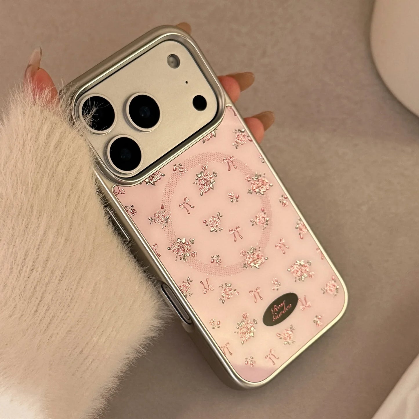 Korean Full Screen Flowers Silver Edge Plating Magnetic Bracket Phone Case For iPhone
