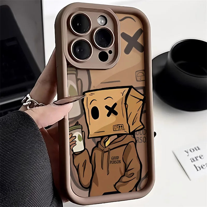 Cartoon Box Man Pattern Matte Soft Phone Case