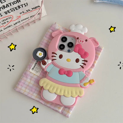 Korean Cute Cartoon Hello Kitty Pig Chef Phone Case For iPhone