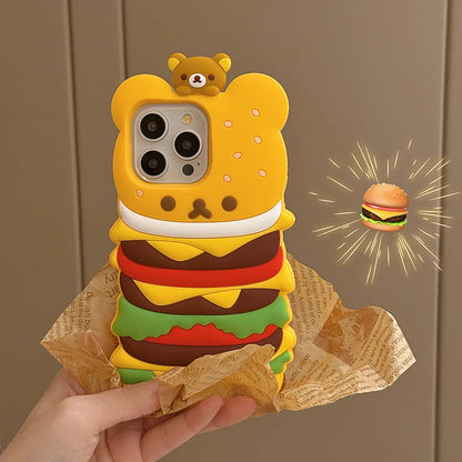 Cute 3D Cartoon Rilakkuma Hamburger Phone Case