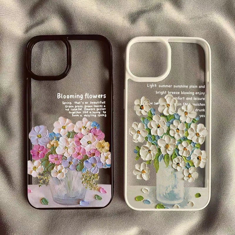 Art Oil Painted Flowers Clear Phone Case