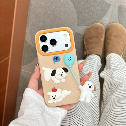 Cute Cartoon 3D Puppy Balloon Pendant Silicone Phone Case For iPhone