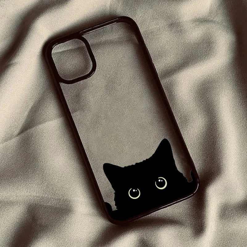 Cute Black Cat Pattern Hard Clear Phone Case