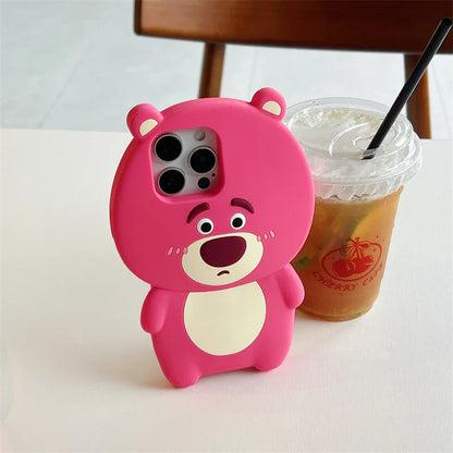 3D Strawberry Bear Silicone Phone Case For iPhone