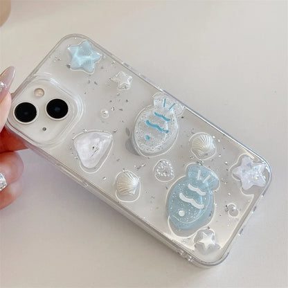 Glitter 3D Fish Crystal Silver Foil Epoxy Phone Case