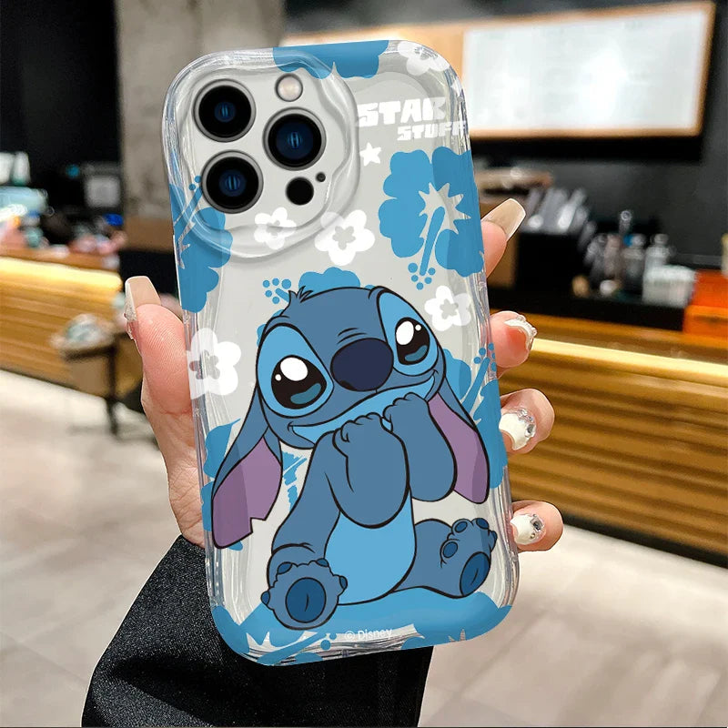 Disney Stitch And Angel White Wave Phone Case For iPhone