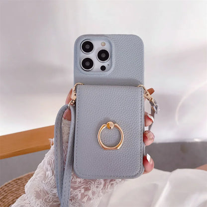 Makeup Mirror Flip Card Pocket Leather Case For iPhone