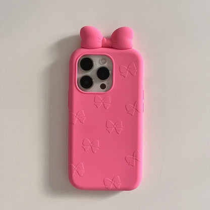 3D Cute Bowknot Cartoon Tie Silicone Phone Case For iPhone