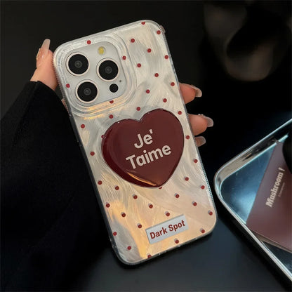 Black Red Heart Grip Tok Stand Holder Dazzling Laser Phone Case For iPhone