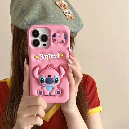 Cute Cartoon Stitch Angel Telescopic Bracket Phone Case For iPhone