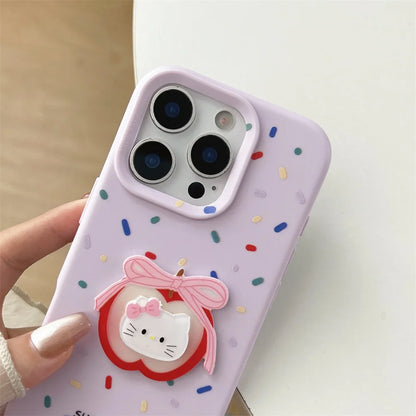 Soft Wrist Strap Apple Hello Kitty Face Colorful Strip Phone Case For iPhone