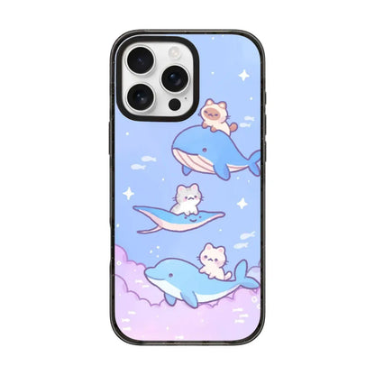 Cartoon Cloud Cat Black Acrylica Border Magnetic Case For iPhone