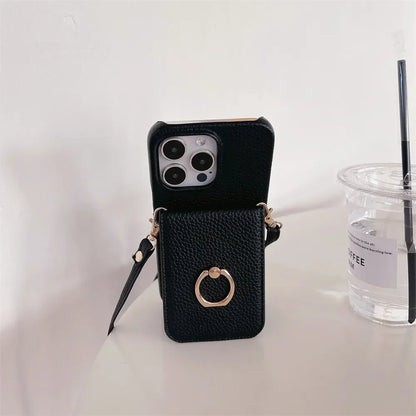 Makeup Mirror Flip Card Pocket Leather Case For iPhone