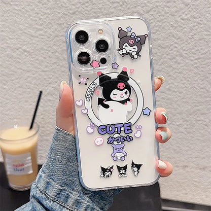 Korean Cartoon Hello Kitty Kuromi Bracket Magnetic Phone Case For iPhone