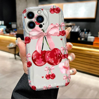 Red Cherry Bow Soft Wave Silicone Phone Case For iPhone