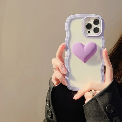 Fashion Transparent Curly Wave 3D Love Heart Phone Case For iPhone