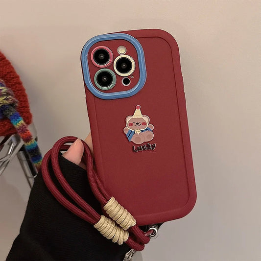 Cute Cartoon Bear Lanyard Phone Case For iPhone