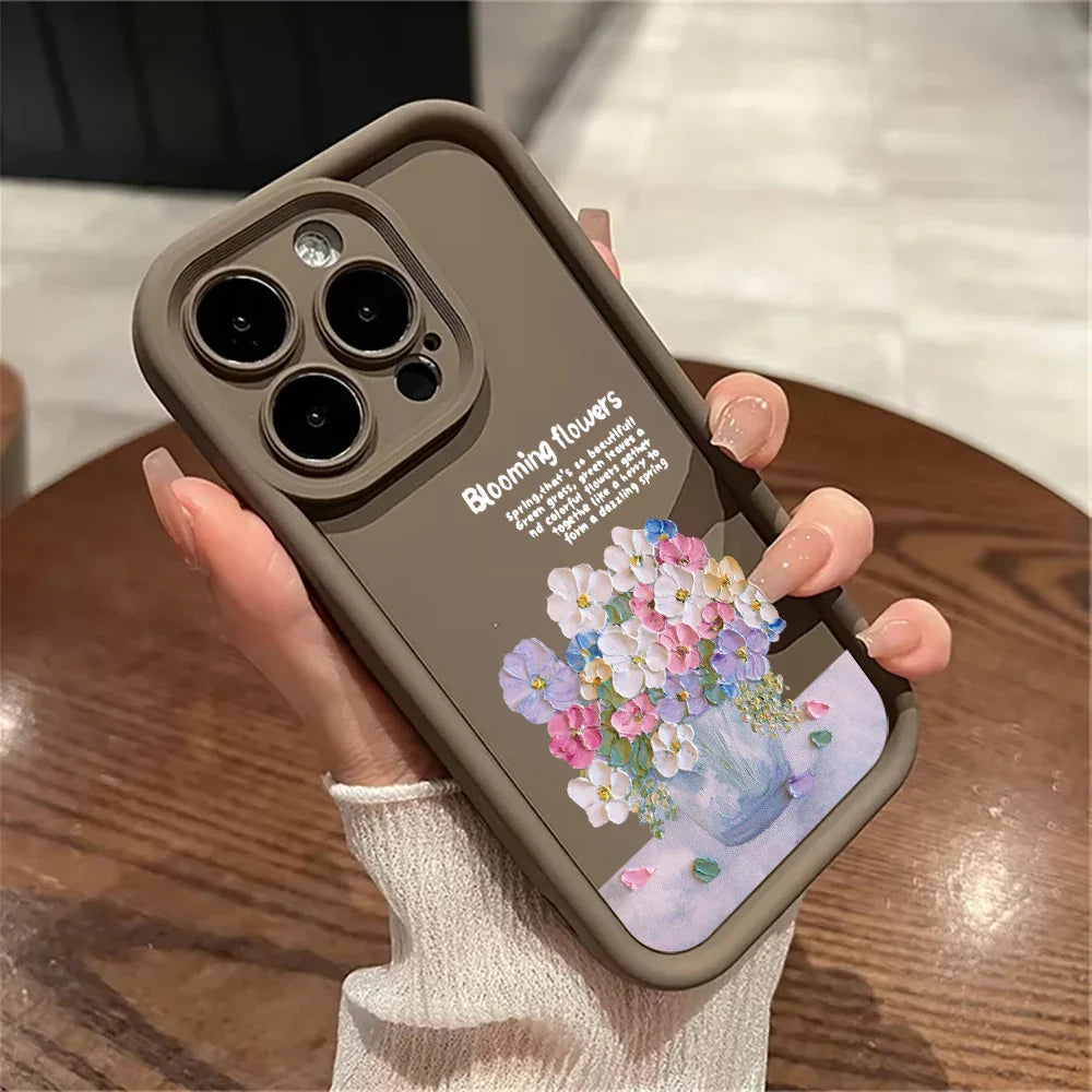 Luxury Soft Flowers Leather Phone Case