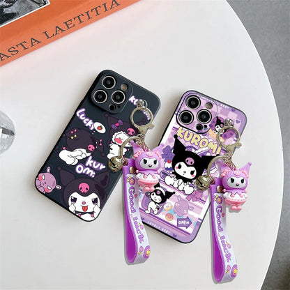 Kuromi Pendant Wrist Strap Phone Case For iPhone