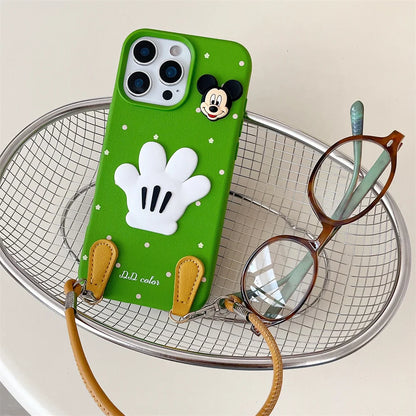 Luxury Wristband Lanyard Mickey Leather Phone Case For iPhone