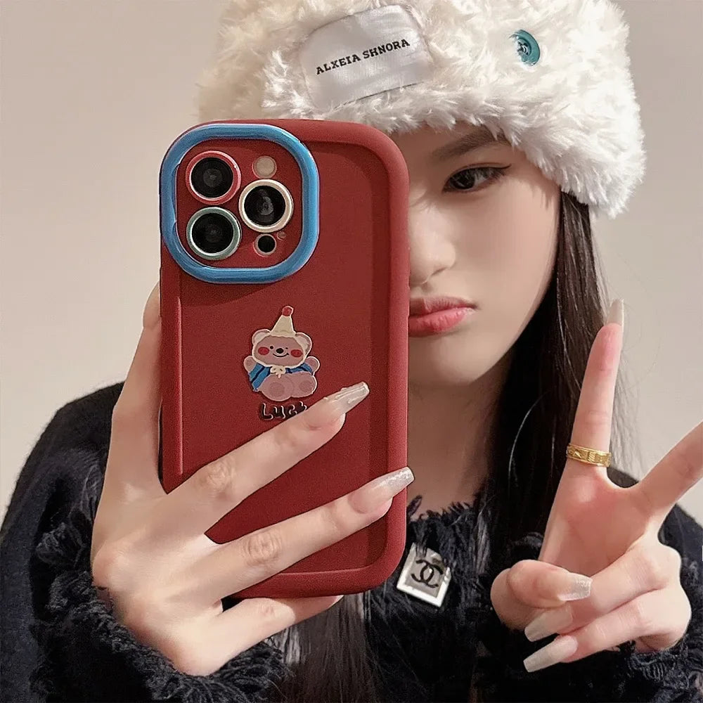 Cute Cartoon Bear Lanyard Phone Case For iPhone