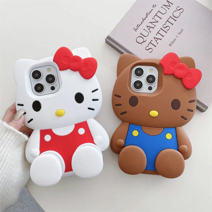 Cute Hello Kitty Liquid Silicone Phone Holder Cover Phone Case