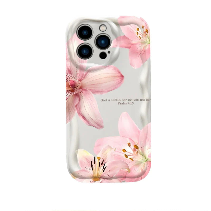 Lily Flower Print Clear Wave Phone Case For iPhone