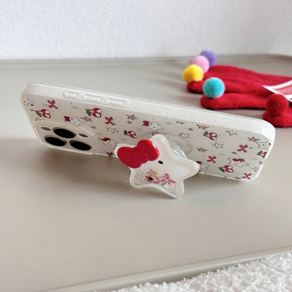 Korean Glitter Cute Cartoon Hello Kitty Quicksand Grip Tok Holder Phone Case For iPhone